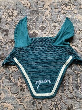 Pénélope Leprovost Teal Crochet Horse Fly Bonnet with Ear Covers